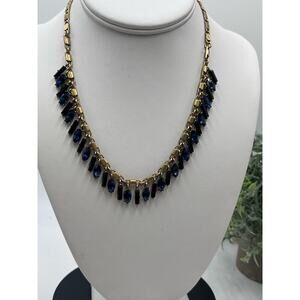 J. Crew Brilliant Blue Marquise Rectangular Dangles Gold Tone‎ Necklace